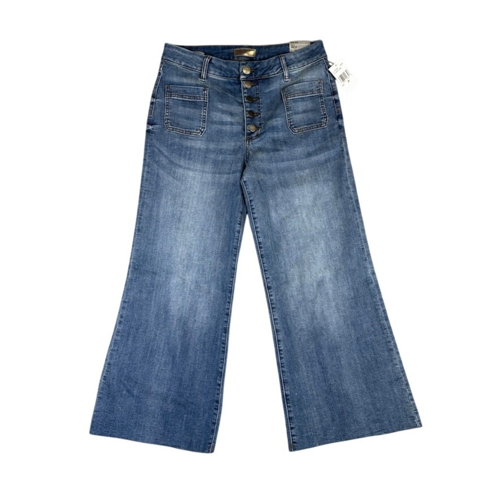 NWT Kut from the Kloth Meg High Rise Wide Leg Button Fly Jeans 8P Blue Patch